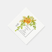Orangefarbene Blume, Bogen und Monogramm-Hochzeit Serviette (Ecke)