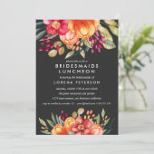 Orangefarbene Blume Bridesmaids Luncheon Hochzeit Einladung (Stehend Vorderseite)