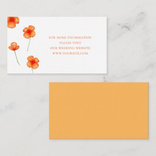 Orangefarbene Blume. Einfache Hochzeitsdetails Begleitkarte (Vorne/Hinten)