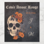 Orangefarbene Blume Elegant Skull Monogram Hochzei Weinetikett (Einzelnes Label)