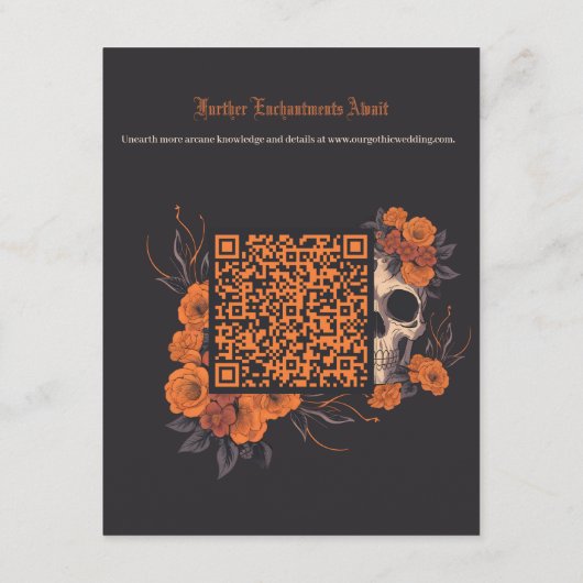 Orangefarbene Blume Elegante gotische QR-Code-Date Begleitkarte (Rückseite)