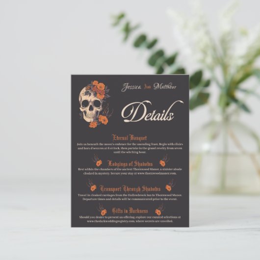 Orangefarbene Blume Elegante gotische QR-Code-Date Begleitkarte (Stehend Vorderseite)