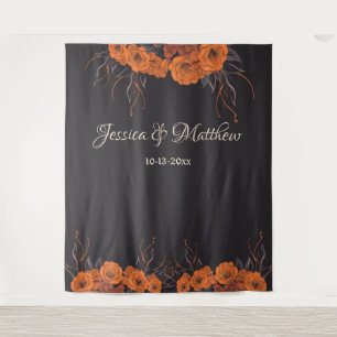 Orangefarbene Blume Eleganter Hochzeitstag Wandteppich