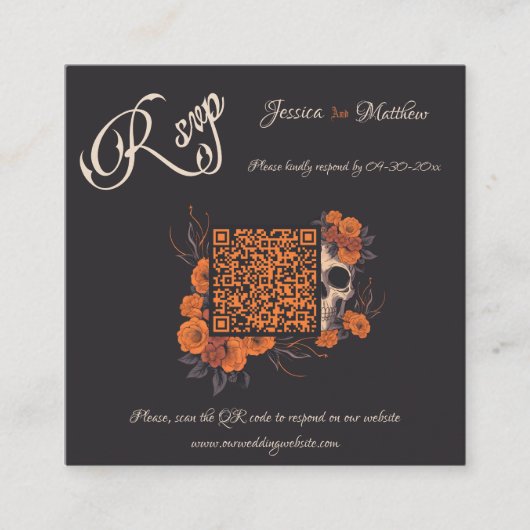 Orangefarbene Blume Eleganter Minimaler QR-Code RS Begleitkarte (Vorderseite)