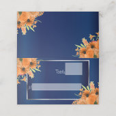 Orangefarbene Blume für Navy Blue Platzkarte (Außenseite Aufgefaltet)