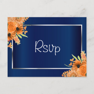 Orangefarbene Blume für Navy Blue Postkarte