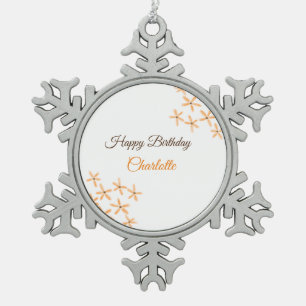 Orangefarbene Blume Geburtstag Geburtstag hinzufüg Schneeflocken Zinn-Ornament