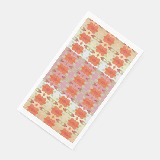 Orangefarbene Blume Gemustert Serviette (Ecke)