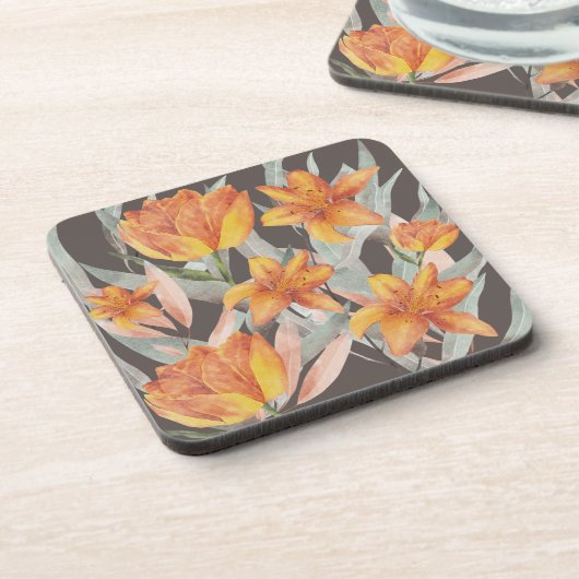 orangefarbene Blume Getränkeuntersetzer (Linke Seite)