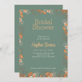 Orangefarbene Blume Grenz-Grünes Brautparty Einladung (Vorne/Hinten)