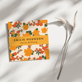 Orangefarbene Blume, Grünpflanzen, Florist, Blume  Quadratische Visitenkarte