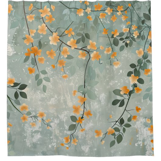 Orangefarbene Blume hinter Weinduschvorhang Duschvorhang (Vorderseite)