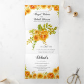 Orangefarbene Blume Hochzeit Dreifach Gefaltete Einladung (Innenseite)