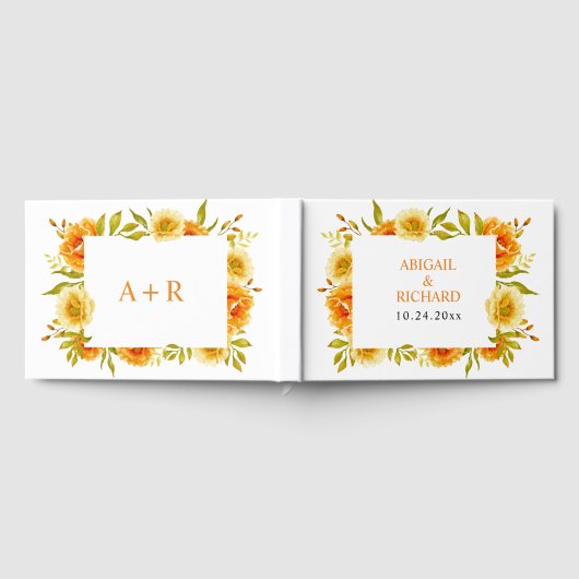 Orangefarbene Blume Hochzeit Gästebuch (Voll)