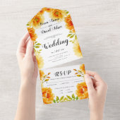 Orangefarbene Blume Hochzeit im Herbst All In One Einladung (Abreißen)