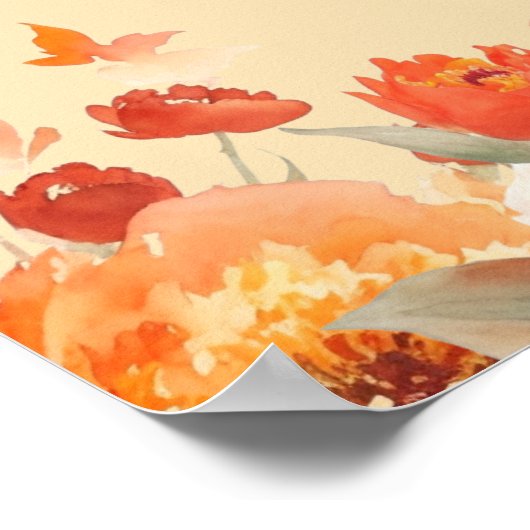 Orangefarbene Blume Hochzeit im Herbst Seekarte Poster (Ecke)