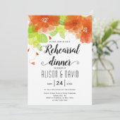 Orangefarbene Blume Hochzeit Probe Abendessen Einladung (Stehend Vorderseite)