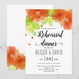 Orangefarbene Blume Hochzeit Probe Abendessen Einladung