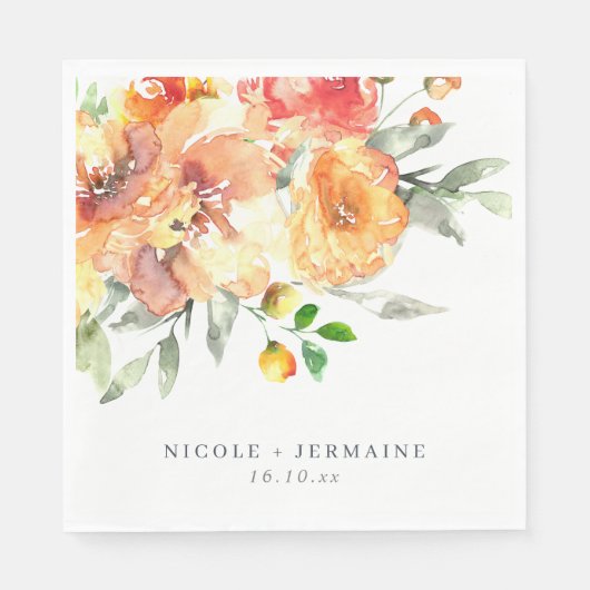 Orangefarbene Blume Hochzeit Serviette (Vorderseite)