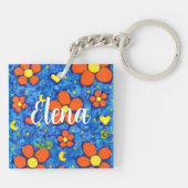 Orangefarbene Blume im Wasser Schlüsselanhänger (Rückseite)