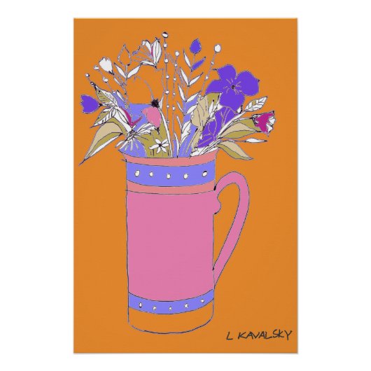 Orangefarbene Blume in einem Tasse-Poster Poster (Vorderseite)