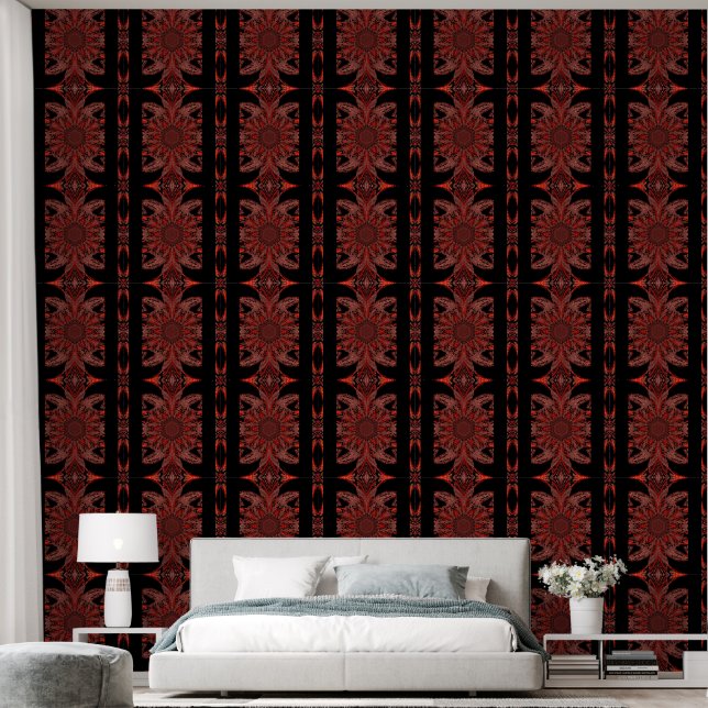 Orangefarbene Blume in Schwarz Tapete (Schlafzimmer)