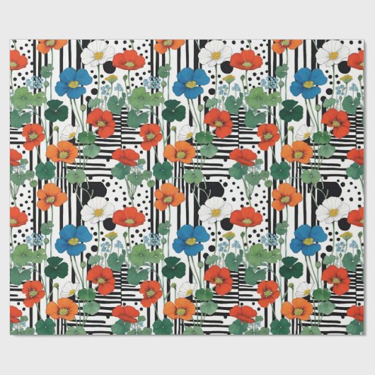 Orangefarbene Blume in Weiß und Schwarz Geschenkpapier (Flach)