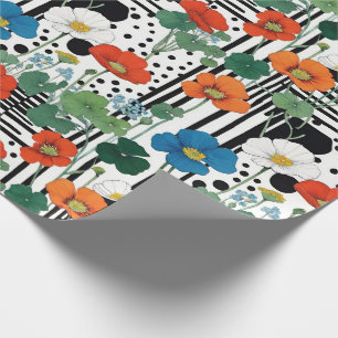 Orangefarbene Blume in Weiß und Schwarz Geschenkpapier