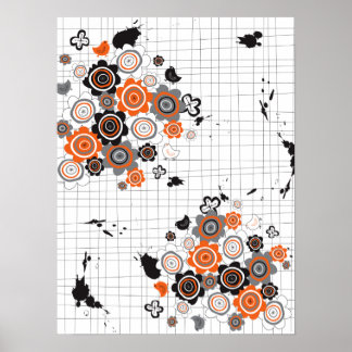 Orangefarbene Blume Kichen Grunge Knöchel Kid Poster