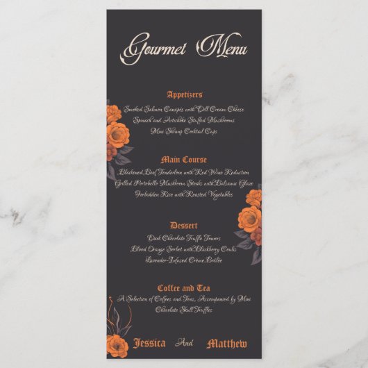 Orangefarbene Blume Menükarte (Vorderseite)