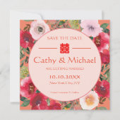 Orangefarbene Blume mit Blumenkranz Chinesische Ho Save The Date (Vorderseite)