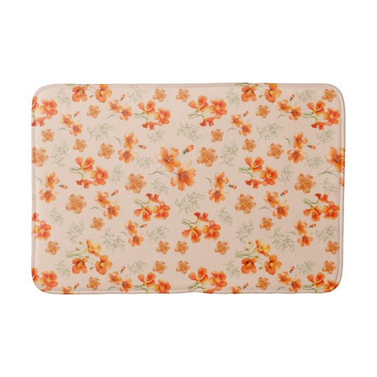 Orangefarbene Blume mit grünen Blätter Badematte (Vorderseite)