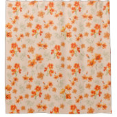 Orangefarbene Blume mit grünen Blätter Duschvorhang (Vorderseite)