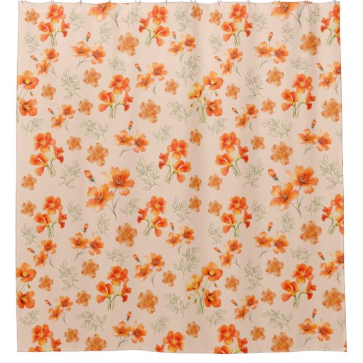 Orangefarbene Blume mit grünen Blätter Duschvorhang (Vorderseite)