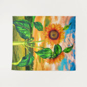 Orangefarbene Blume mit grünen Blätter - Sonnenblu Wandteppich (Vorderseite (Horizontal))