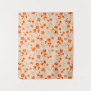 Orangefarbene Blume mit grünen Blätter Wandteppich