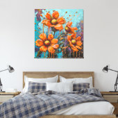 Orangefarbene Blume mit Pinselstrichen Leinwanddruck (Insitu (Schlafzimmer))