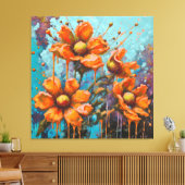 Orangefarbene Blume mit Pinselstrichen Leinwanddruck (Insitu (Wohnzimmer))