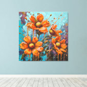 Orangefarbene Blume mit Pinselstrichen Leinwanddruck (Insitu (Holzboden))