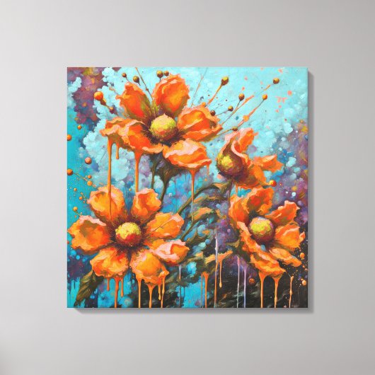 Orangefarbene Blume mit Pinselstrichen Leinwanddruck (Vorderseite)