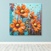 Orangefarbene Blume mit Pinselstrichen Leinwanddruck (Insitu (Holzboden))