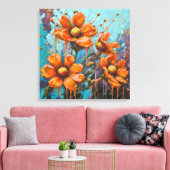 Orangefarbene Blume mit Pinselstrichen Leinwanddruck (Insitu (Wohnzimmer))
