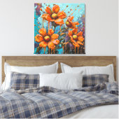 Orangefarbene Blume mit Pinselstrichen Leinwanddruck (Insitu (Schlafzimmer))