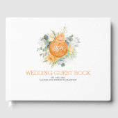 Orangefarbene Blume Monogramm Hochzeit Gästebuch (Vorderseite)
