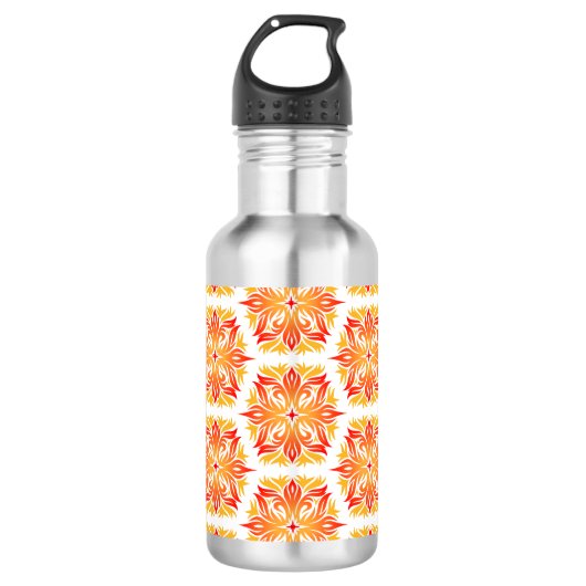 Orangefarbene Blume, Muster von Blume, Muster von Edelstahlflasche (Vorderseite)
