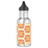 Orangefarbene Blume, Muster von Blume, Muster von Edelstahlflasche (Links)