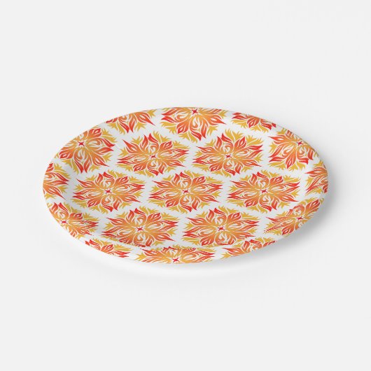 Orangefarbene Blume, Muster von Blume, Muster von  Pappteller (Schrägansicht)