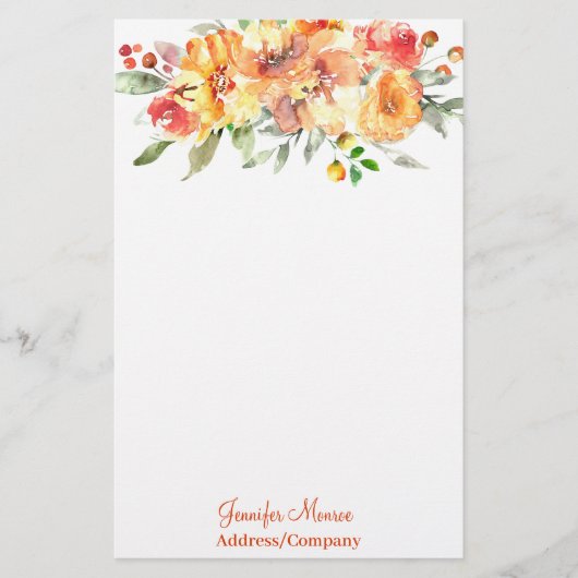 Orangefarbene Blume personalisiert Briefpapier (Vorderseite)