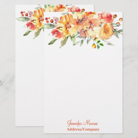 Orangefarbene Blume personalisiert Briefpapier (Vorne/Hinten)
