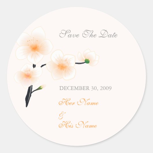 Orangefarbene Blume Save the Date Runder Aufkleber (Vorderseite)